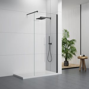 D102B 6/8/10mm Black Walk-In Shower Door With Support Bar