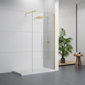 D102G 6/8/10mm Black Walk-In Shower Screen With Support Bar