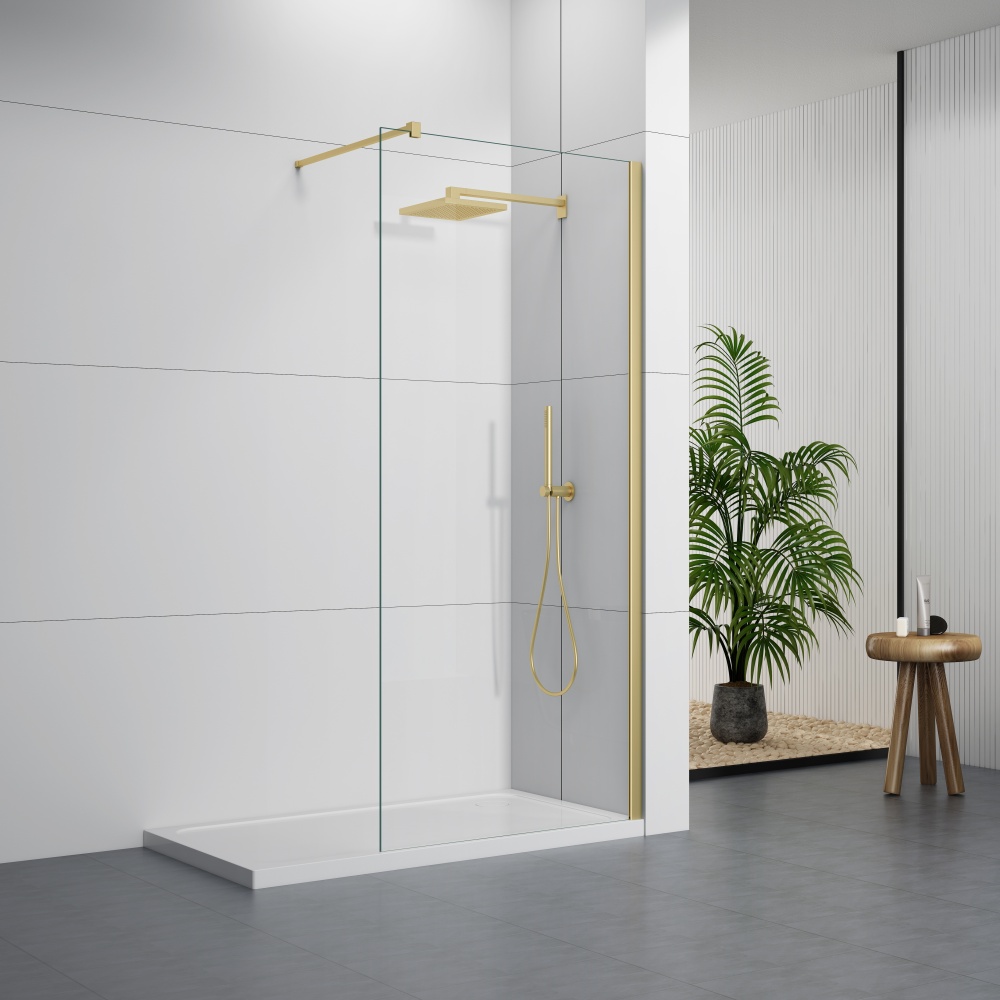 D102G 6/8/10mm Black Walk-In Shower Screen With Support Bar