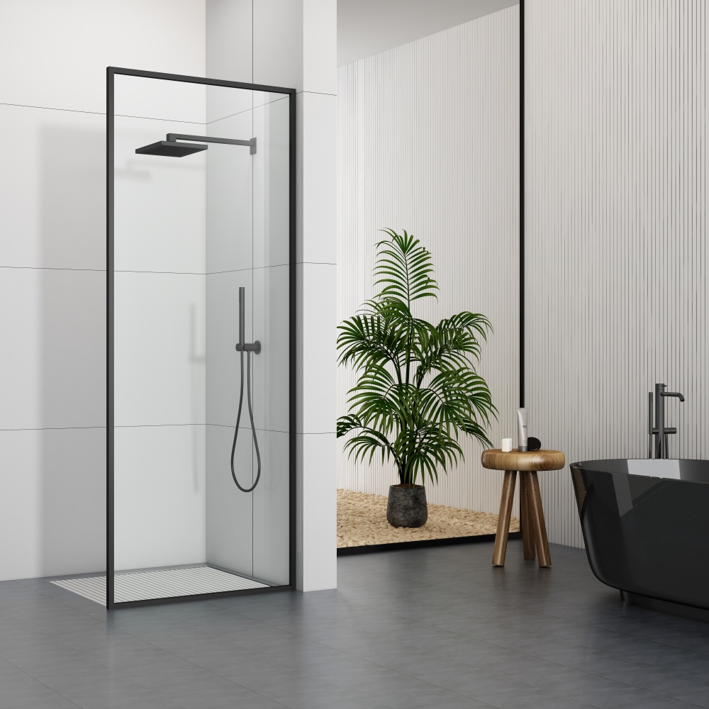 D105BL 8mm Matt Black Frame Clear Glass Walk In Shower Door