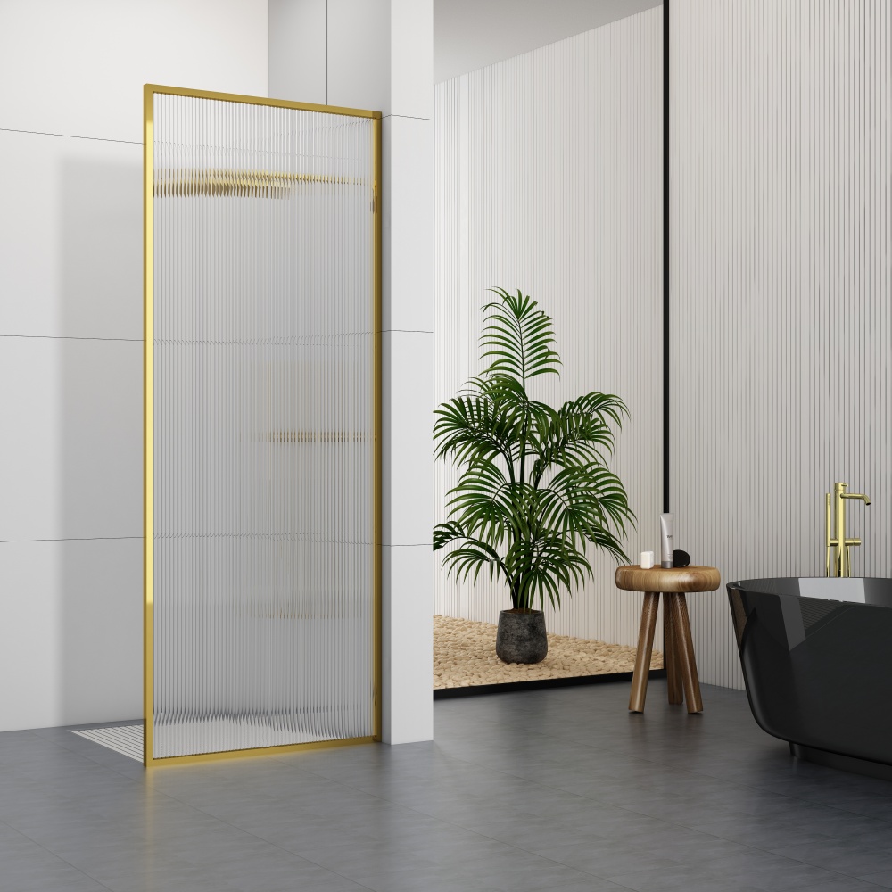 D105GD 8mm Golden Frame Fluted Glass Walk In Shower Door