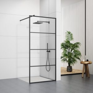 D106A Matt Black Grid 8mm Tempered Glass Walk-in Shower Door