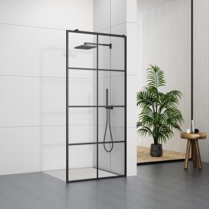 D106B Matt Black Grid 8mm Tempered Glass Walk-in Shower Door