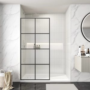D108MB Matt Black Grid 8mm Tempered Glass Walk-in Shower Door