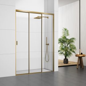 D17GD Brushed Golden Frame Triple-panel Bypass Single Sliding Shower Door