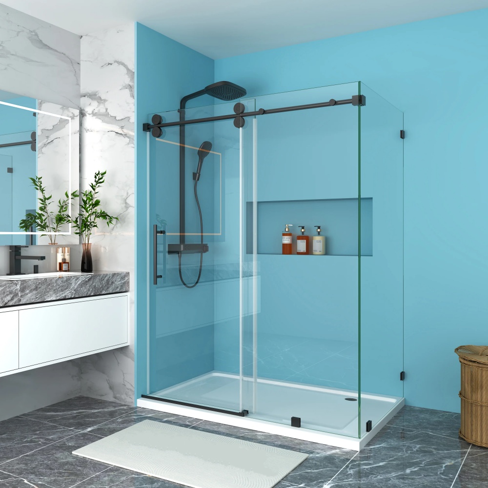 D38LMB Single Sliding Frameless Shower Door Round Guide Rail