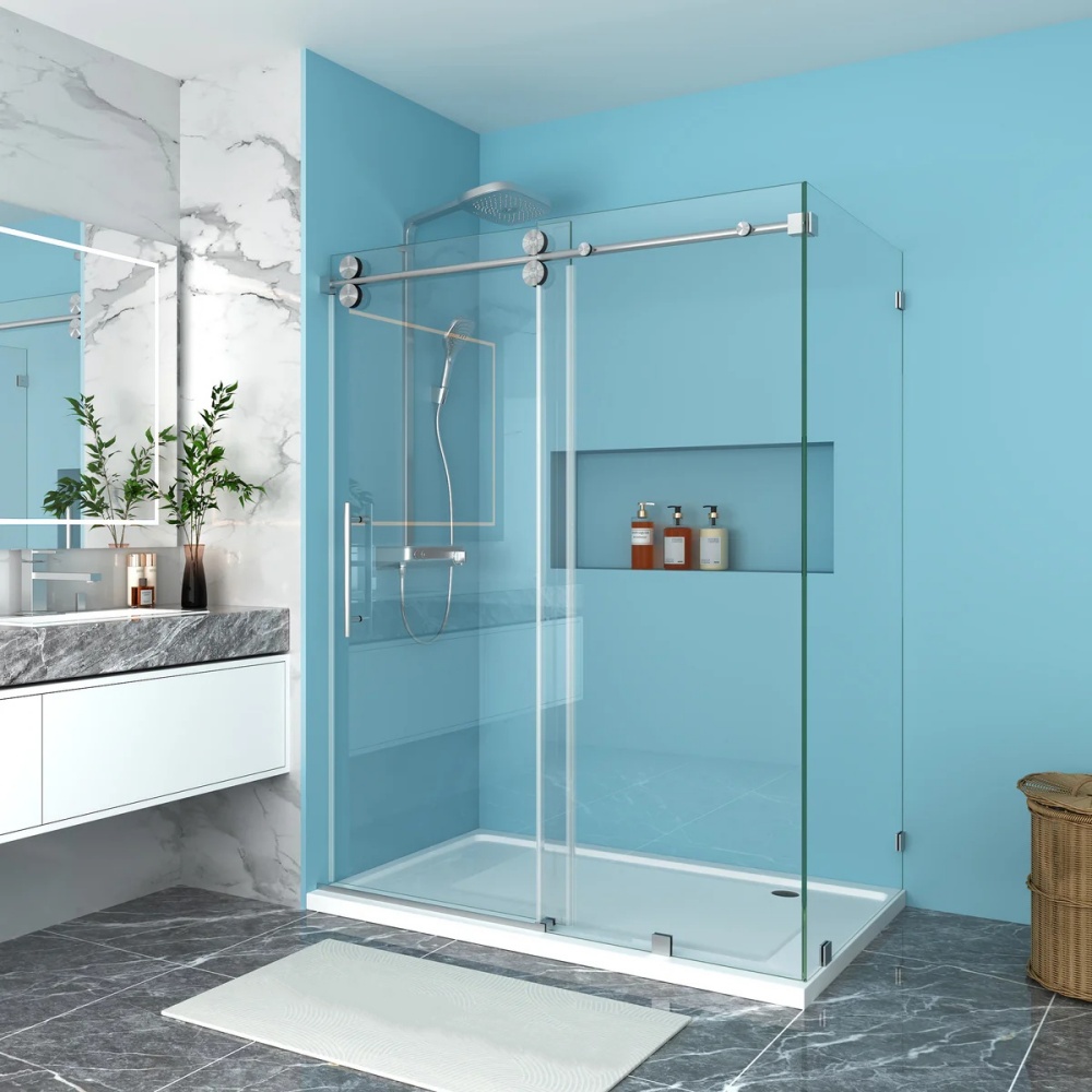 D38LBN Single Sliding Frameless Shower Door Round Guide Rail