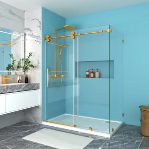 D38LGD Single Sliding Frameless Shower Door Round Guide Rail