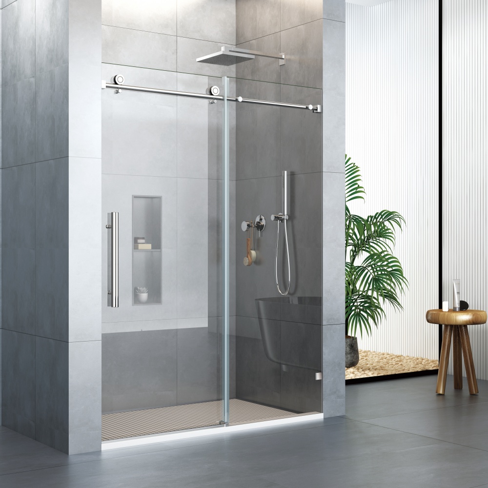 D31CH-Single Sliding Frameless Shower Door with Round Guide Rail