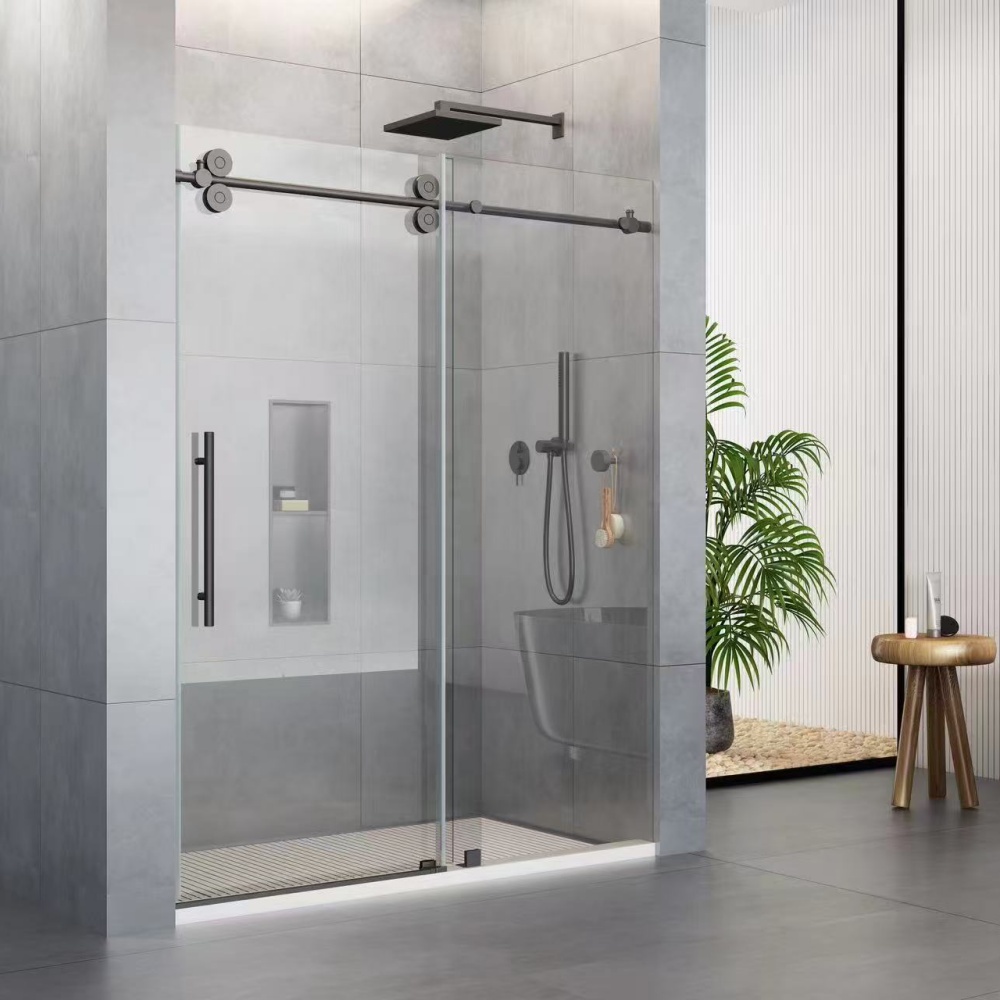 D38BL Single Sliding Frameless Shower Door Round Guide Rail