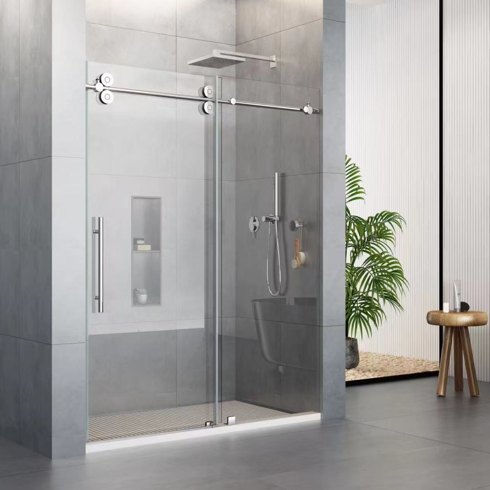 D38CH Single Sliding Frameless Shower Door Round Guide Rail