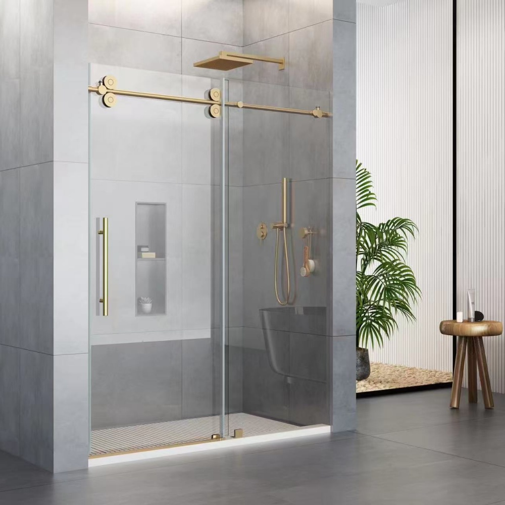 D38GD Single Sliding Frameless Shower Door Round Guide Rail