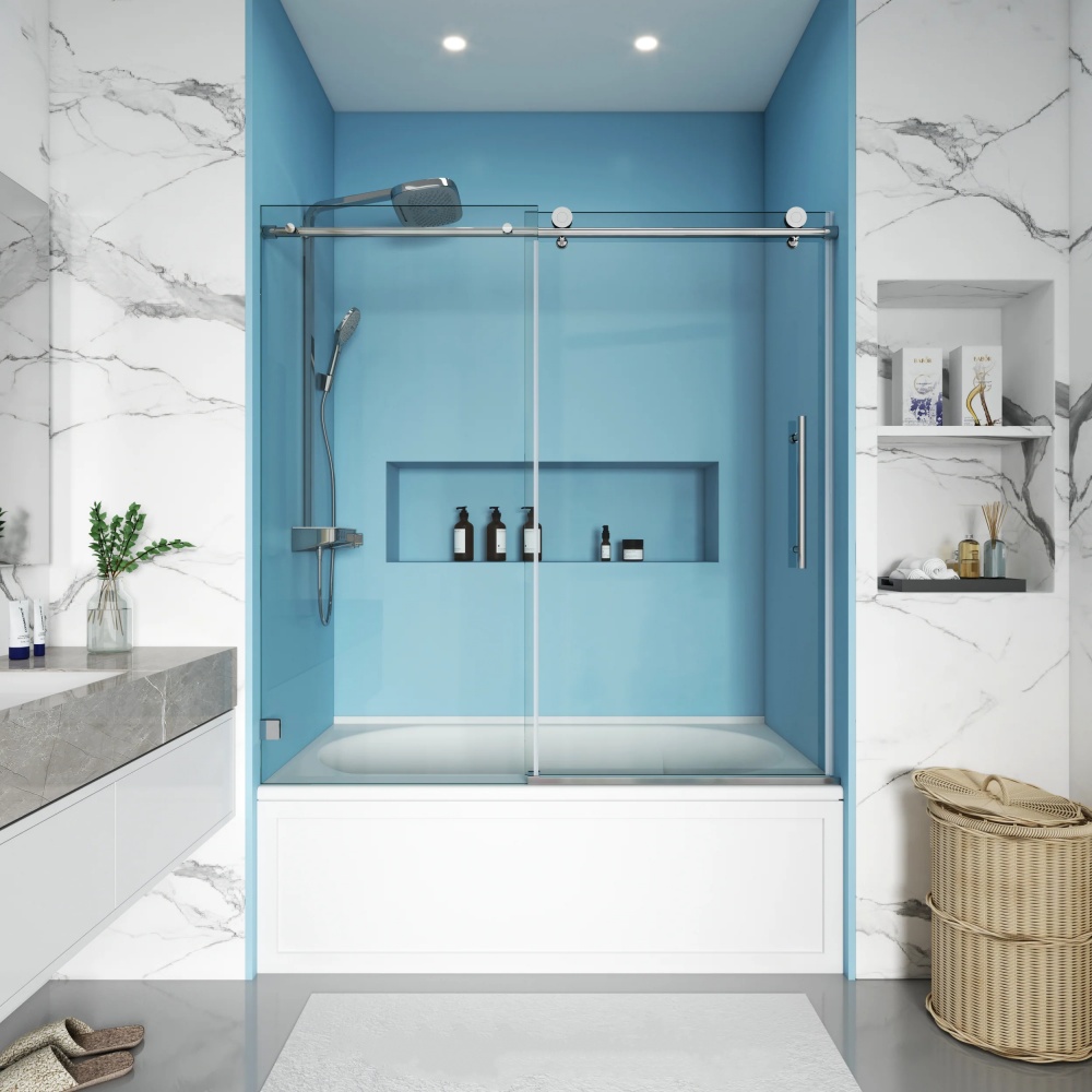 D31BCH  Single Sliding Frameless Bathtub Shower Door Round Guide Rail