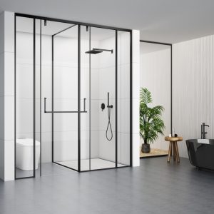 D33TBL Matte Black T Shape Shower Enclosure