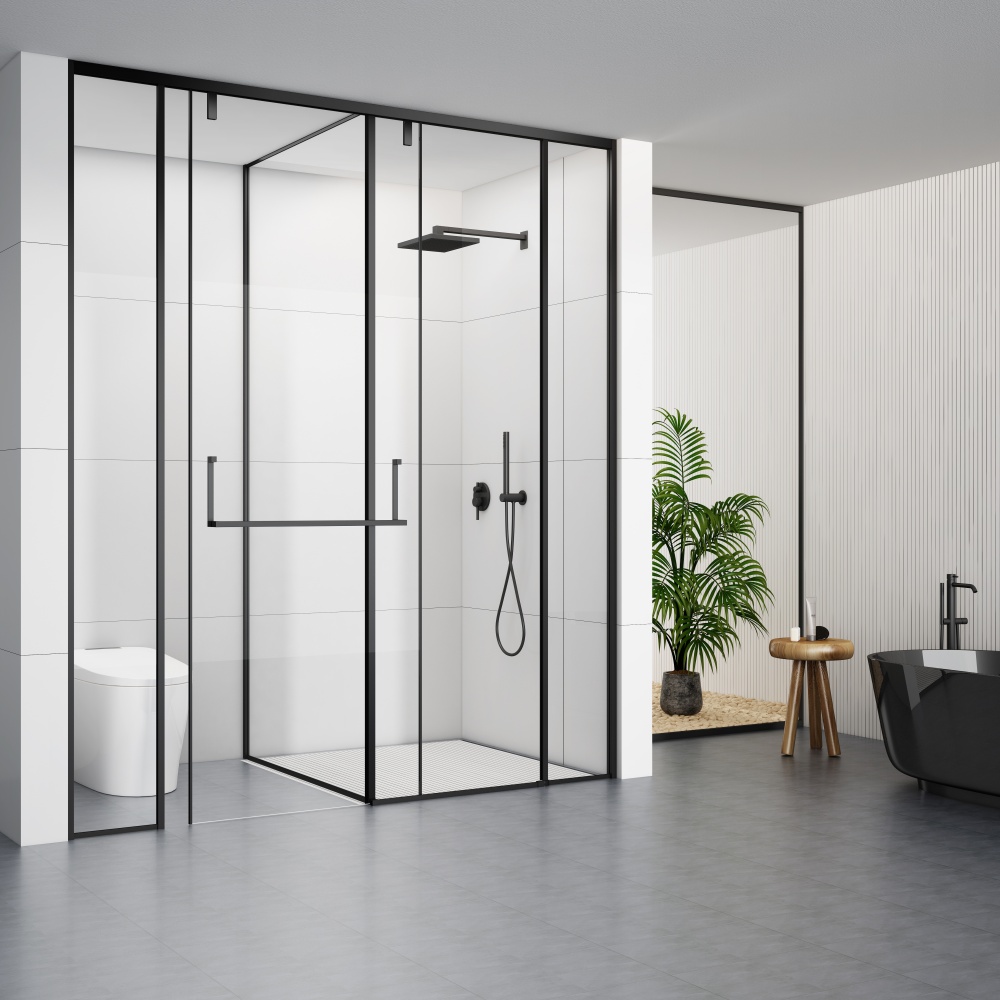 D33TBL  Matte Black  T Shape Shower Enclosure