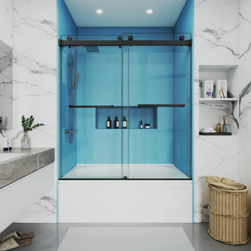 D36BMB Double Sliding Frameless Bathtub Shower Doors