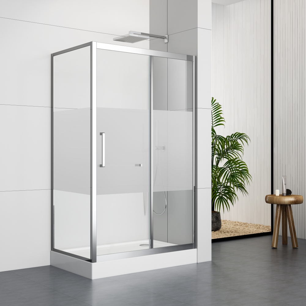 D53LF 80x120/90x120Cm Rectangle Chrome Frame Shower Cubicle With Frosted Glass