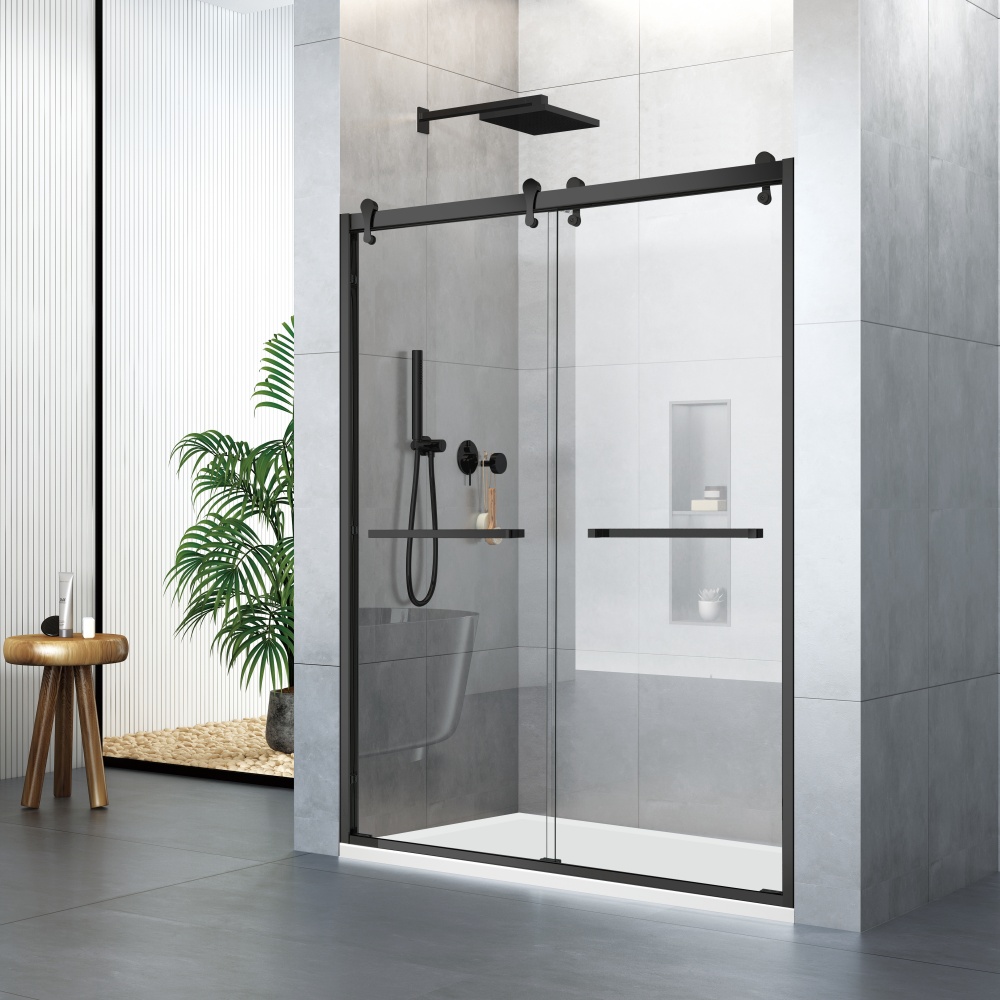 D57MB Matte Black Double Sliding Shower Doors