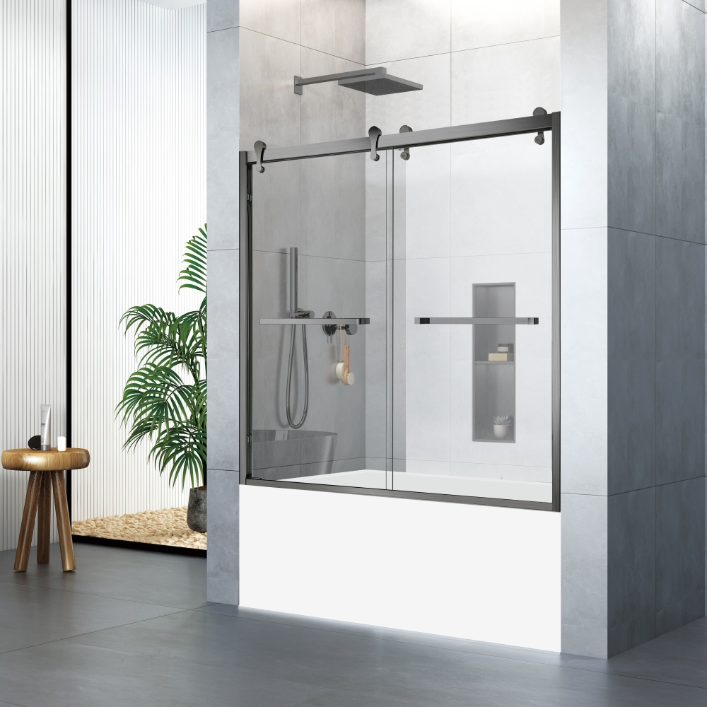 D57BGMG Gun Metal Gray Bathtub Double Sliding Shower Doors
