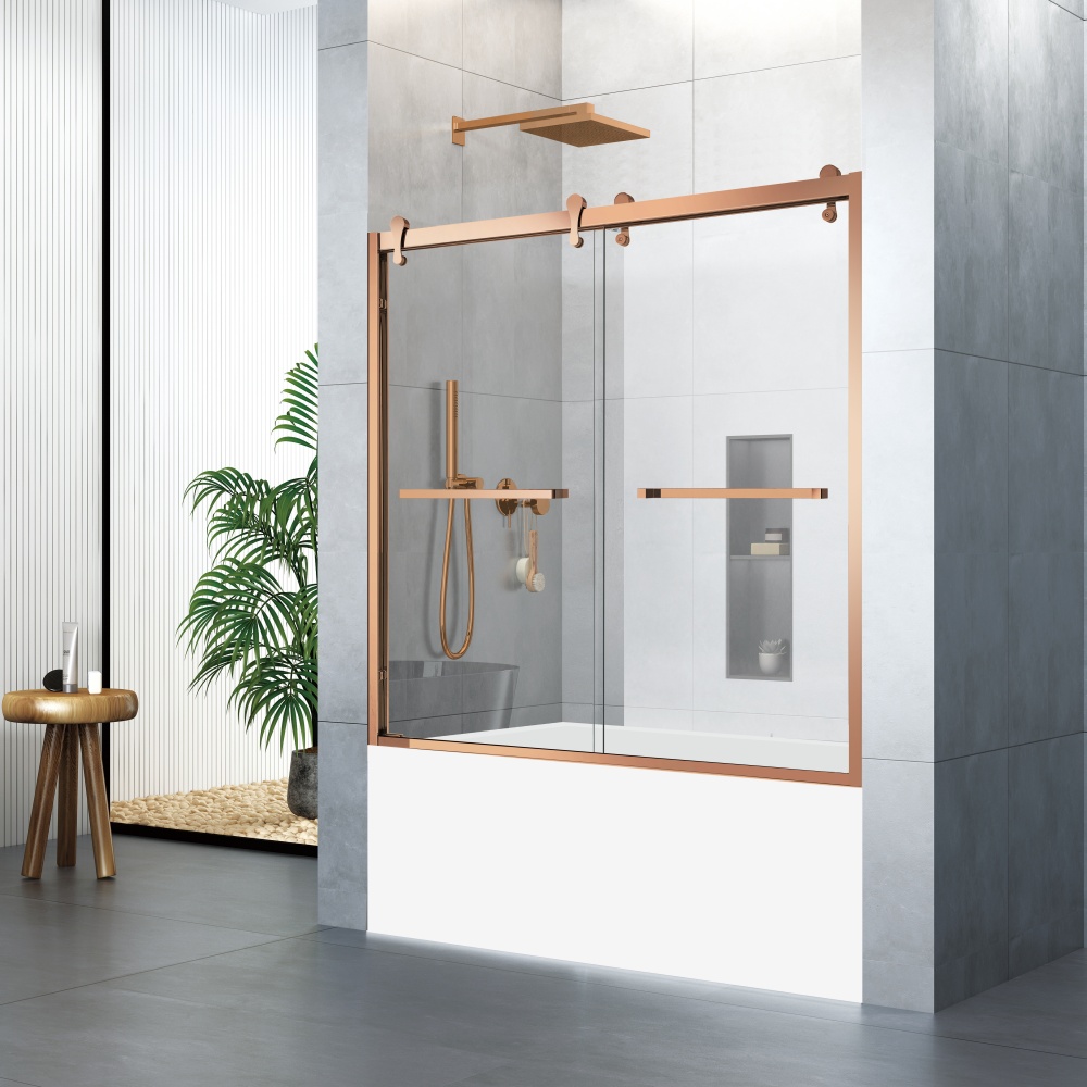 D57BRG Rose Golden Bathtub Double Sliding Shower Doors