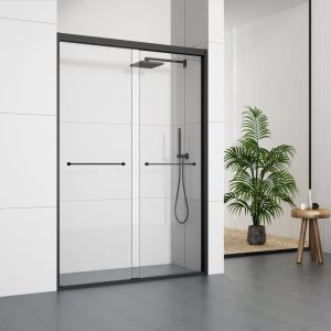 D86BL Matte Black Frame Double Sliding Shower Doors