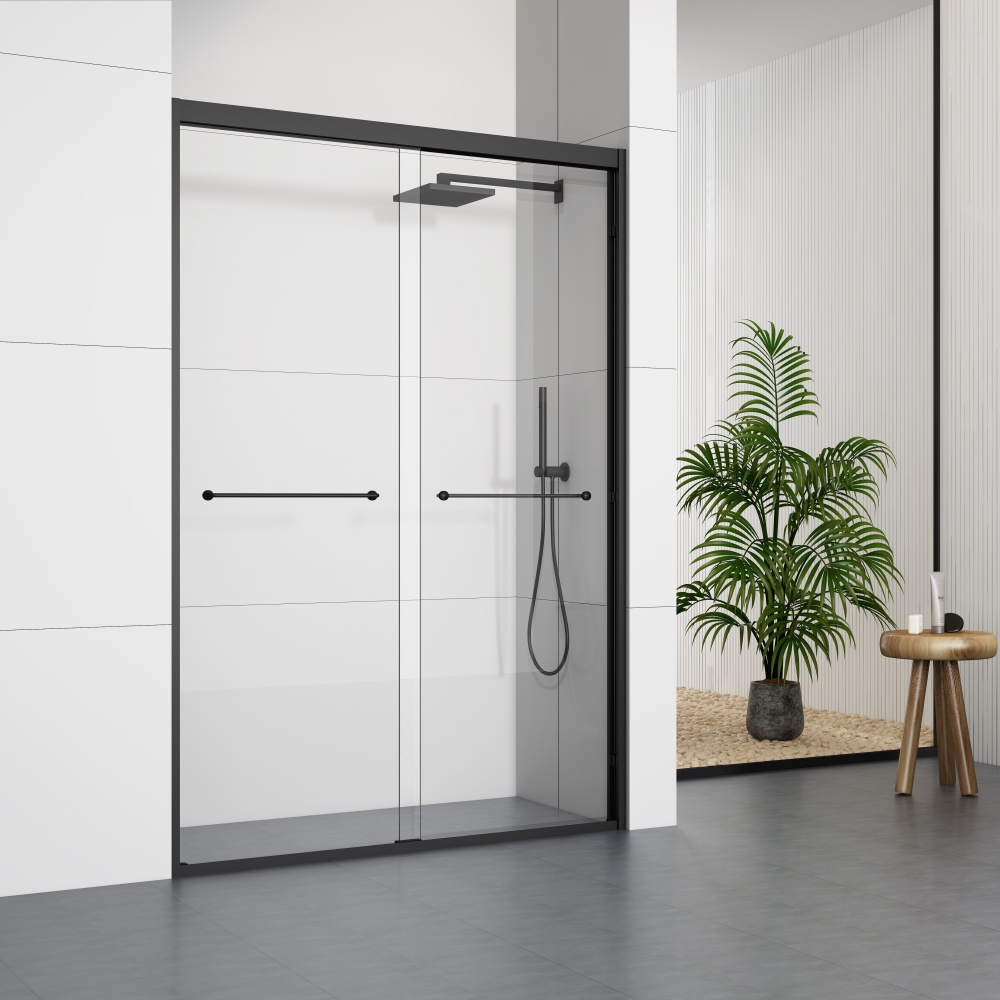 D86BL Matte Black Frame Double Sliding Shower Doors