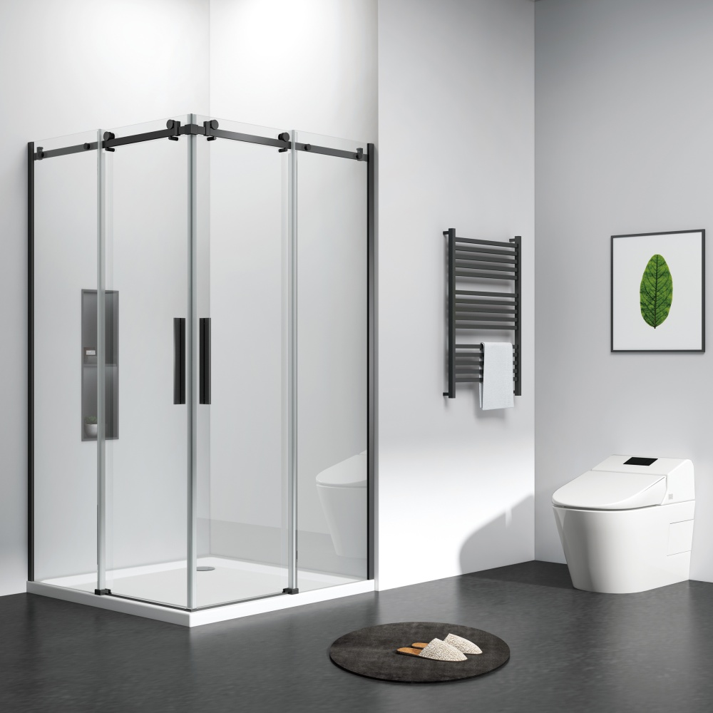 GD1902BL  Matte Black Frameless Shower Box With CE certificate Glass