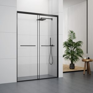 GD326ABL Minimalist Design White Frame Shower Doors With Two Sliding Doors