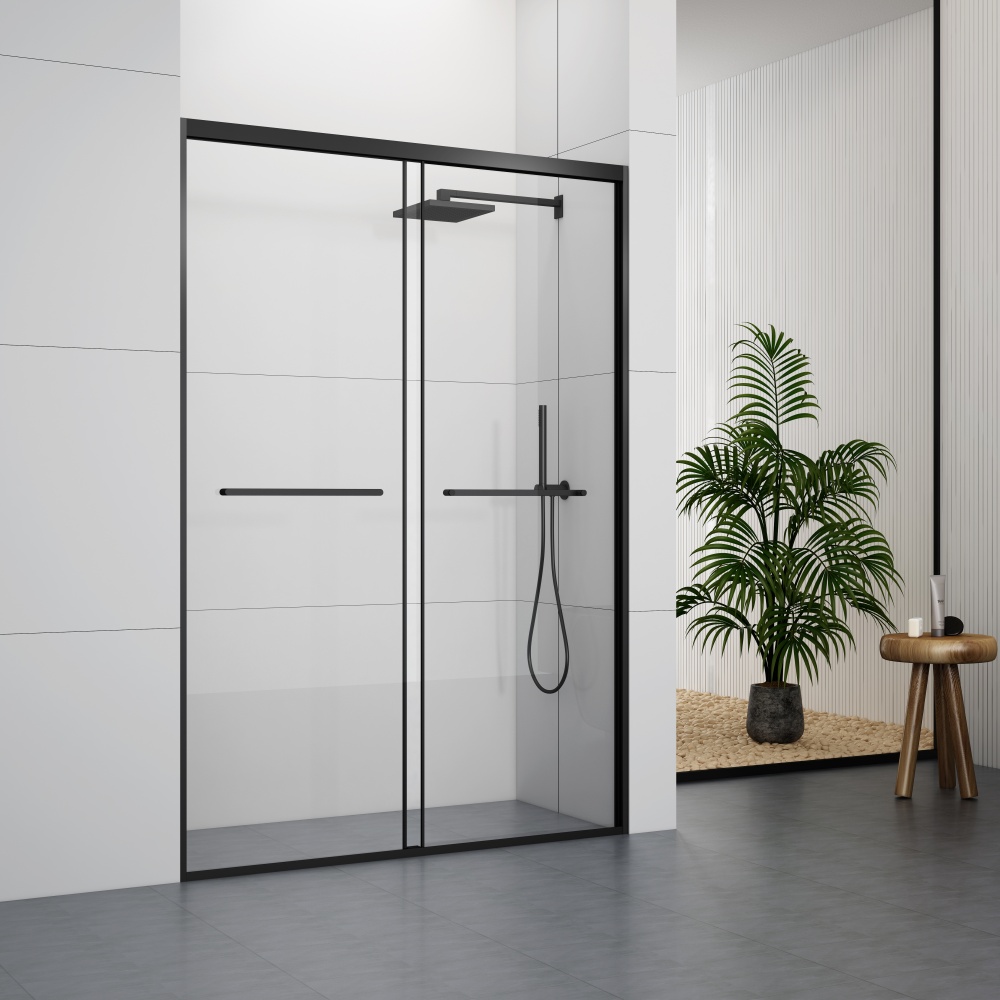 GD326ABL  Minimalist Design White Frame Shower Doors With Two Sliding Doors