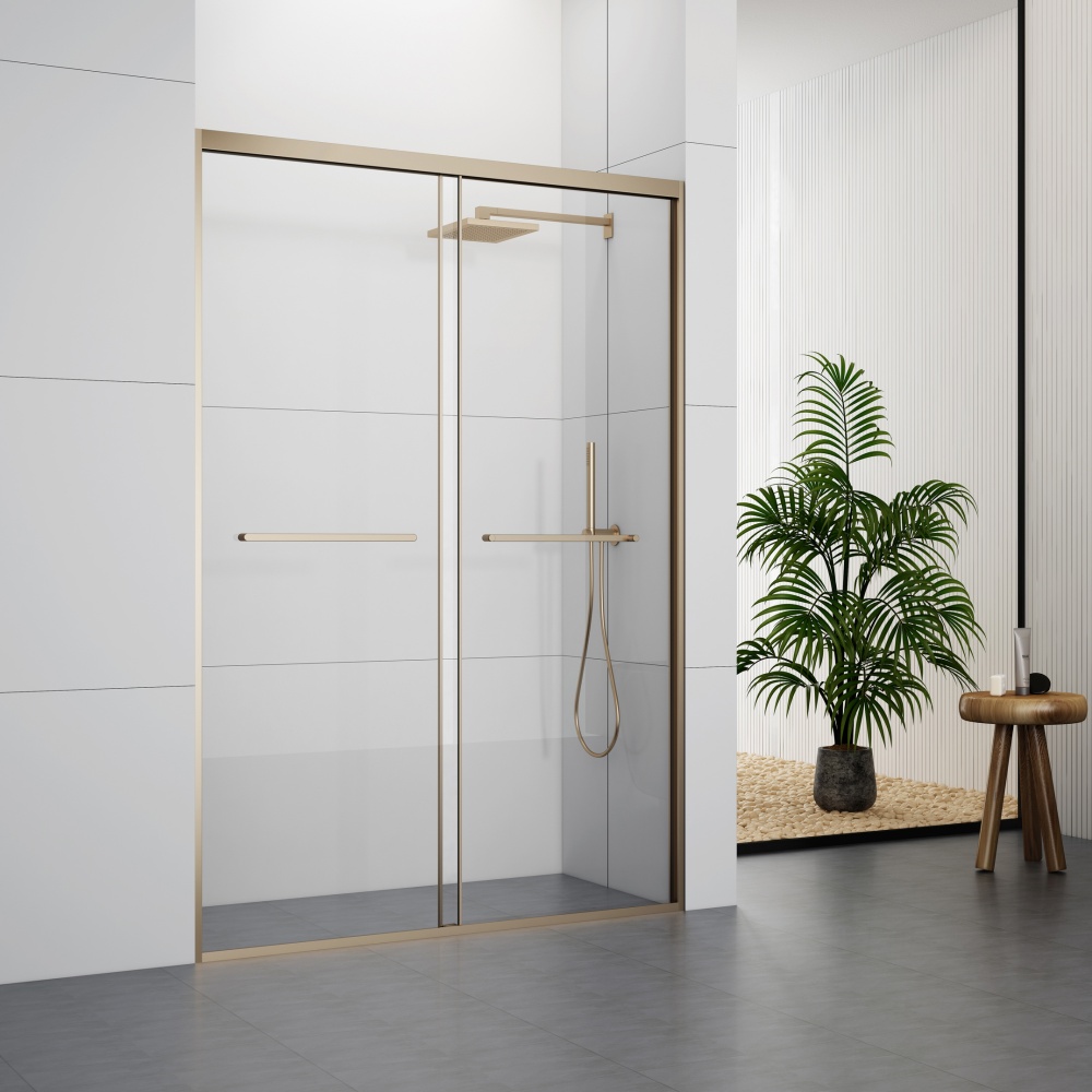 GD326AGD Minimalist Design White Frame Shower Doors With Two Sliding Doors