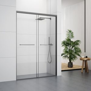 GD326AGY Minimalist Design White Frame Shower Doors With Two Sliding Doors