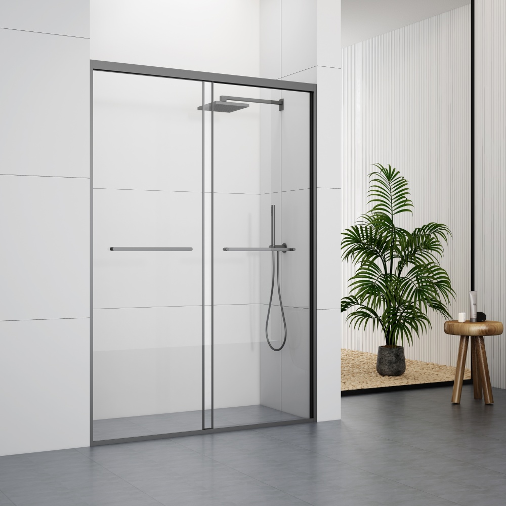 GD326AGY Minimalist Design White Frame Shower Doors With Two Sliding Doors