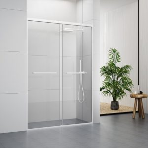 GD326AW  Minimalist Design White Frame Shower Doors With Two Sliding Doors