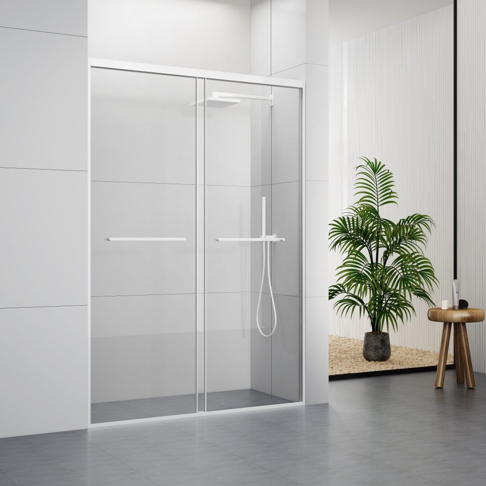 GD326AW  Minimalist Design White Frame Shower Doors With Two Sliding Doors