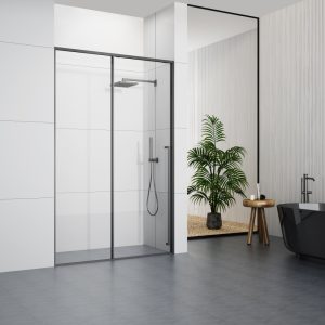 GD365BL Matte Black Minimalist Frame Shower Door With Single Sliding Door