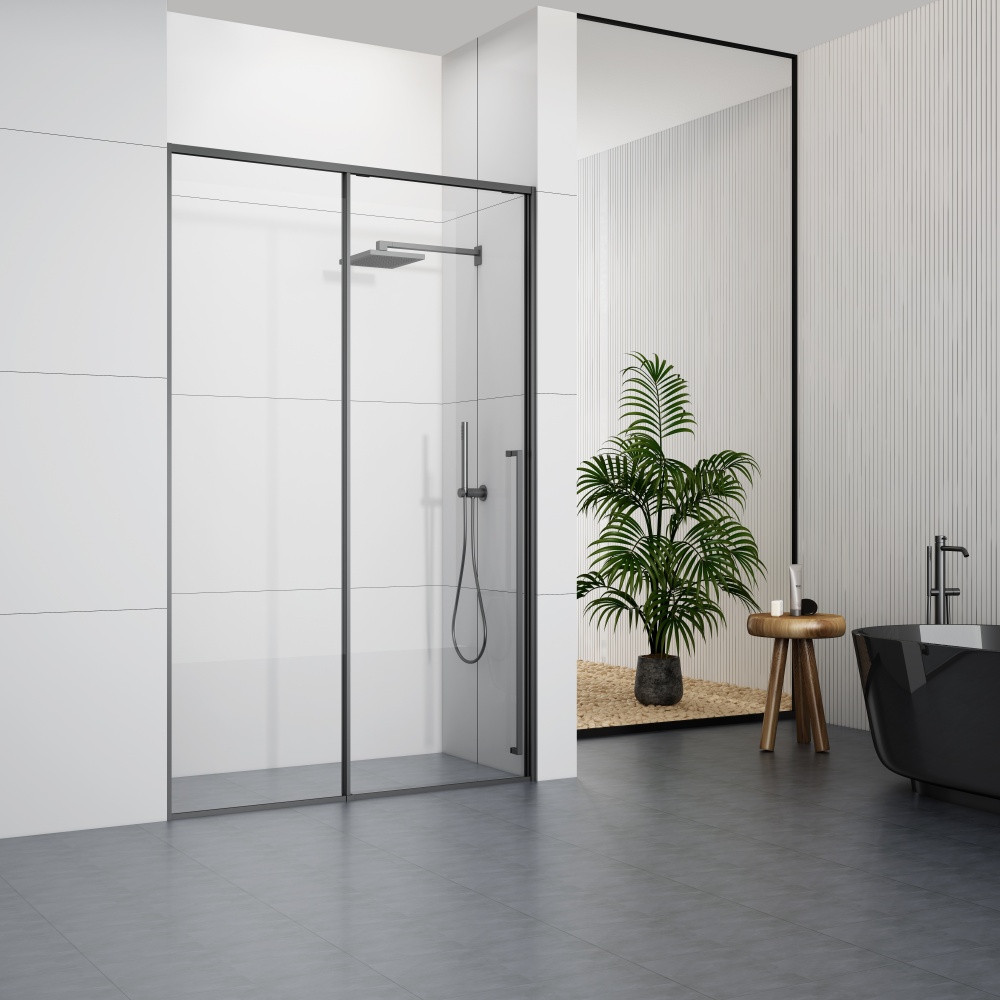 GD365BL  Matte Black Minimalist Frame Shower Door With Single Sliding Door