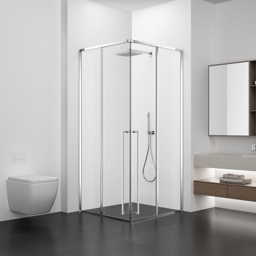 GD365LCH  Chrome Frame Corner Shower Box With Two Sliding Doors