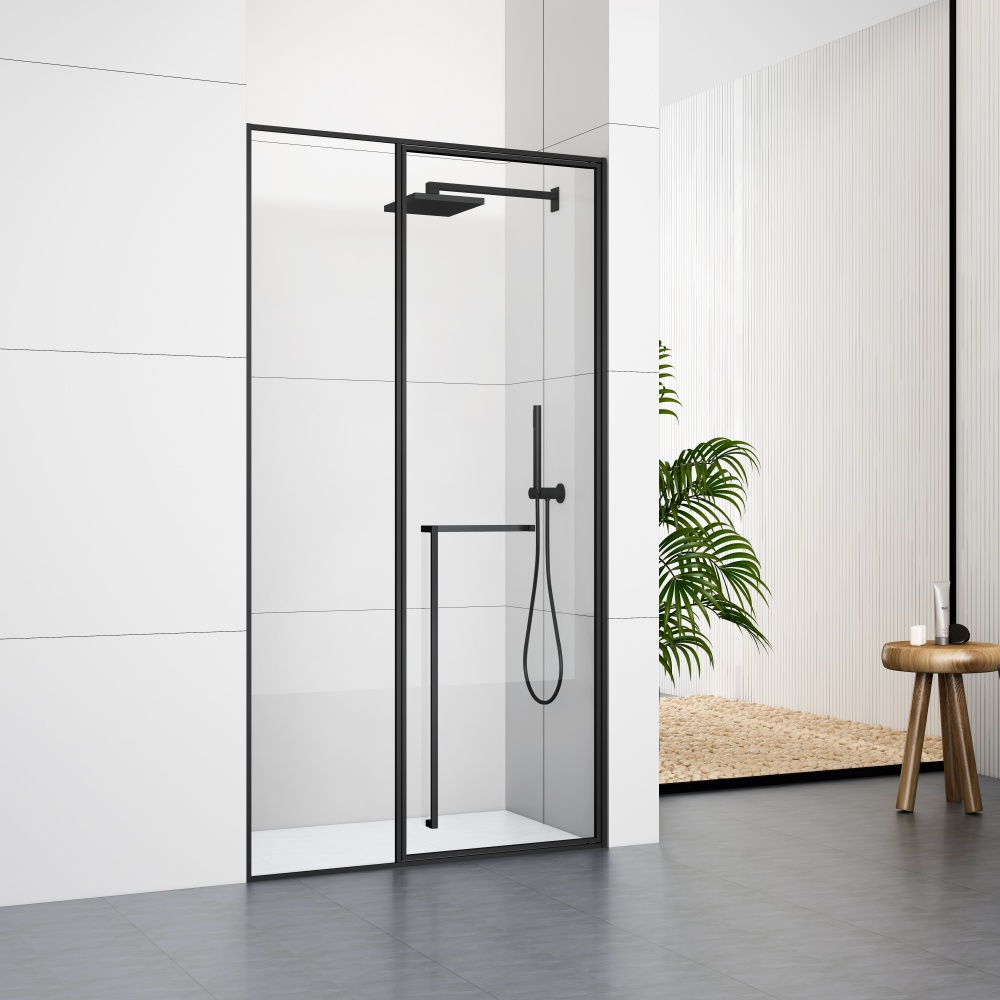 GD9027BL Black Minimalist Frame Shower Door With One Swing door