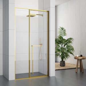 GD9027GD Golden Minimalist Frame Shower Door With One Swing door