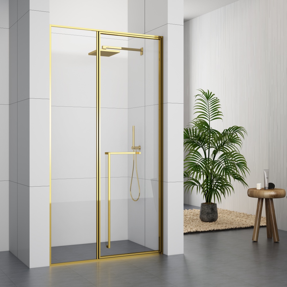 GD9027GD  Golden Minimalist Frame Shower Door With One Swing door