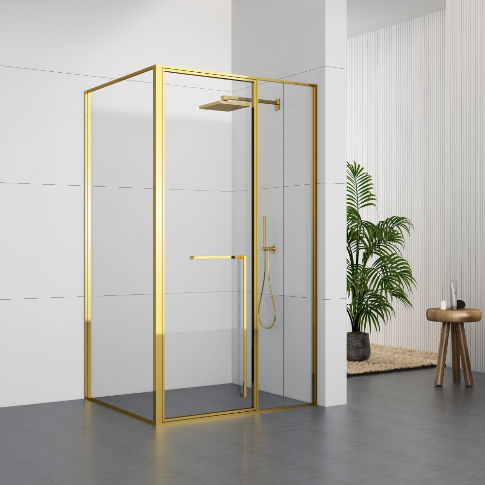 GD9027LGD Golden Minimalist Frame Shower Door With One Swing door