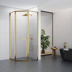 GD9027ZGD Golden Minimalist Frame Shower Door With One Swing door
