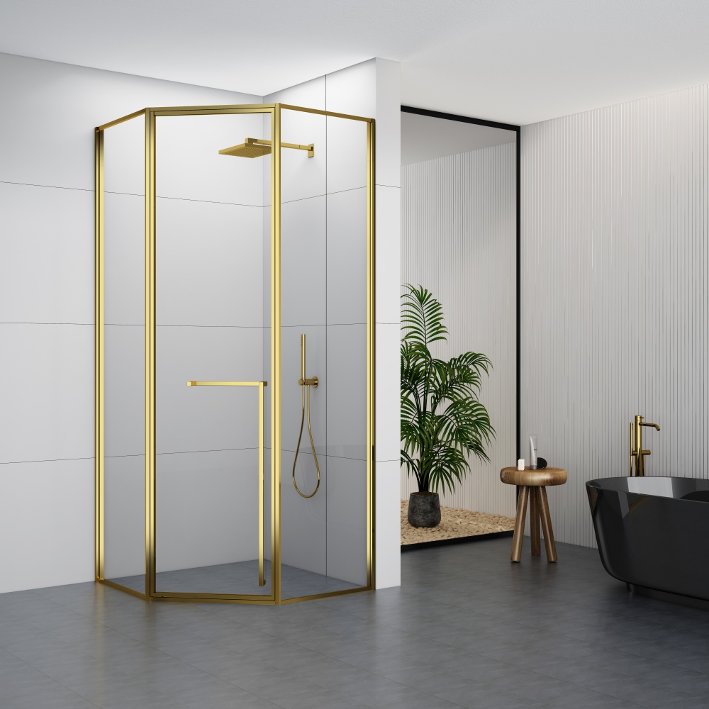 GD9027ZGD Golden Minimalist Frame Shower Door With One Swing door