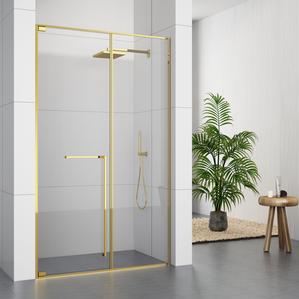 GD9028GD Golden Minimalist Frame Shower Door With One Swing door