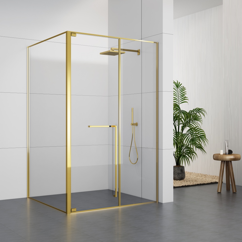 GD9028LGD Golden Minimalist Frame Shower Door With One Swing door