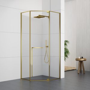 GD9028ZGD Golden Minimalist Frame Shower Door With One Swing door