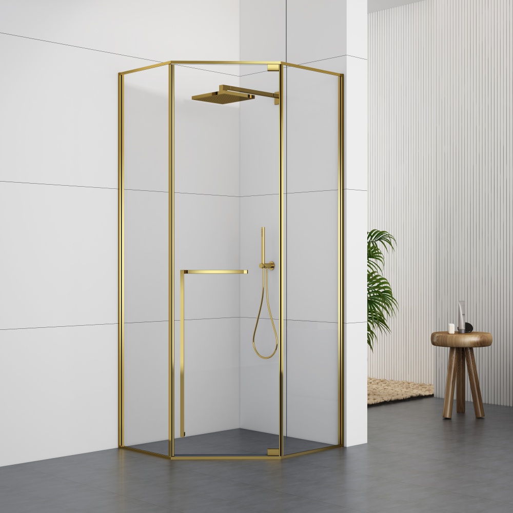 GD9028ZGD Golden Minimalist Frame Shower Door With One Swing door