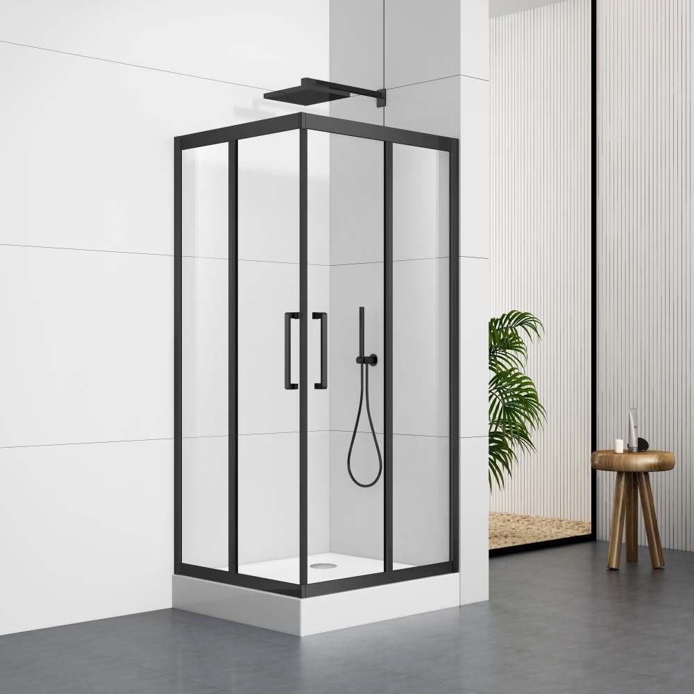 S5003BL 80X80/90X90/100X100cm Matte Black Frame Shower Enclosure With Shower Tray