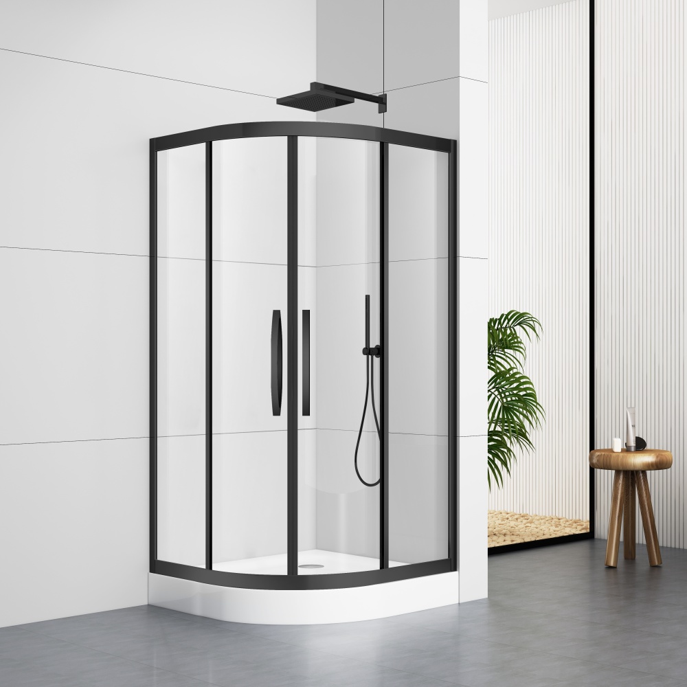 S5009BL 80X80/90x90/100x100cm Corner Matte Black Frame Shower Cubicle With Shower Tray