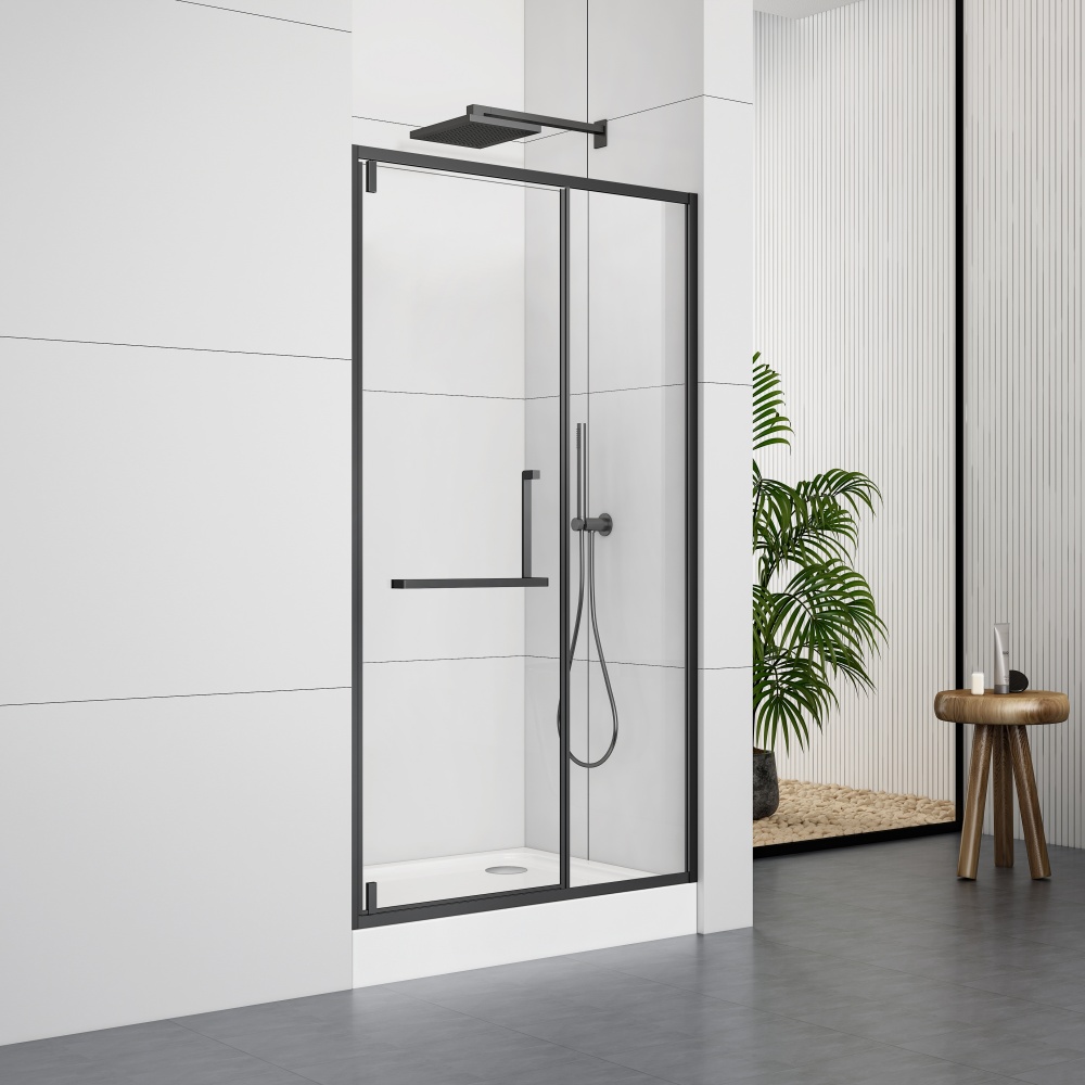 S5027  Matte Black Frame Pivot Shower Door